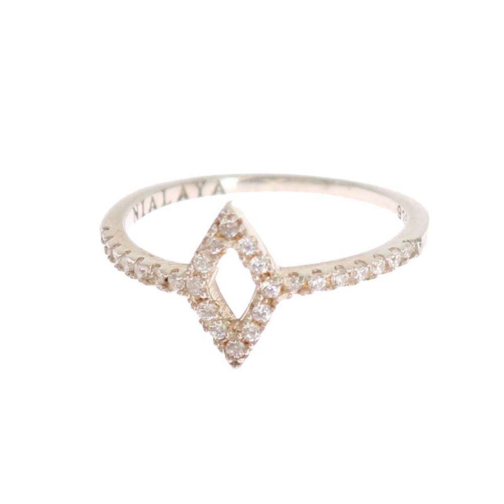 Nialaya Silver Rhombus Womens Clear CZ 925 Silver Ring